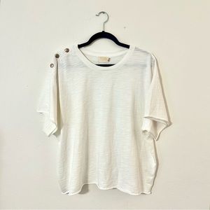 Anthropologie Nation LTD Terrin Snap-Shoulder White Tee Size XL